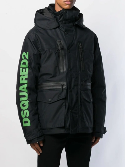 Shop Dsquared2 Logo Print Parka In Black