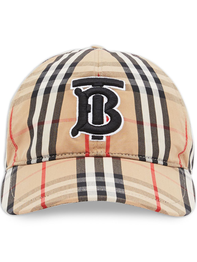 Shop Burberry Monogram Motif Check Print Baseball Cap In Neutrals