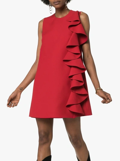 Shop Valentino Ruffle-trimmed A-line Mini Dress In Red