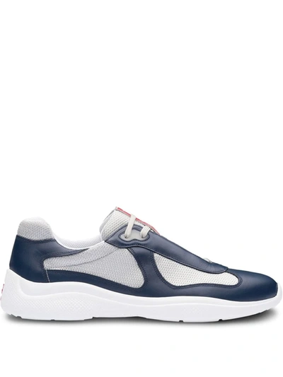 Shop Prada Leather And Technical Fabric Sneakers In Blue