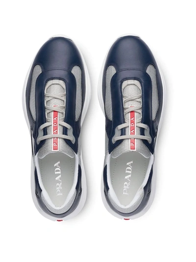Shop Prada Leather And Technical Fabric Sneakers In Blue