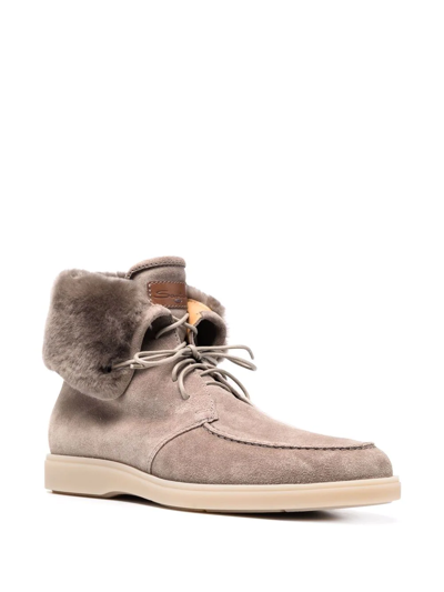 Shop Santoni Shearling-lined Ankle Boots In Neutrals