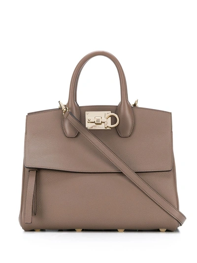 Shop Ferragamo Studio Tote Bag In Grey