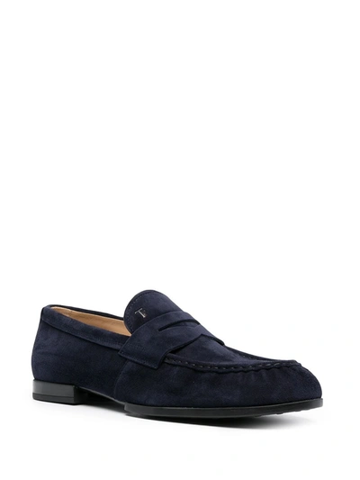 Shop Tod's Penny Bar Loafers In Blue