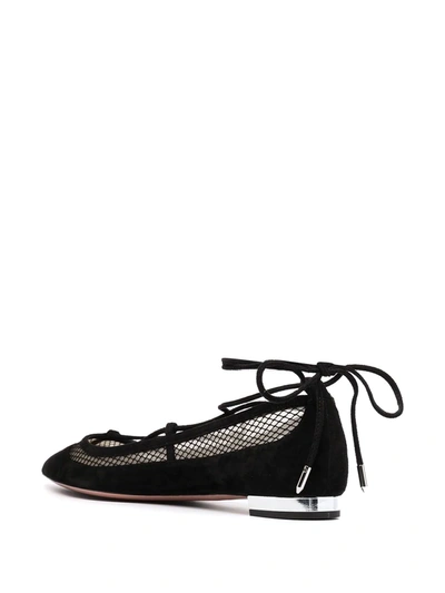 Shop Aquazzura Dalia Lace-up Ballerina Shoes In Black