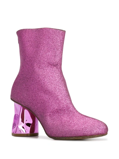 Shop Maison Margiela Crushed Heel Glitter Ankle Boots In Pink