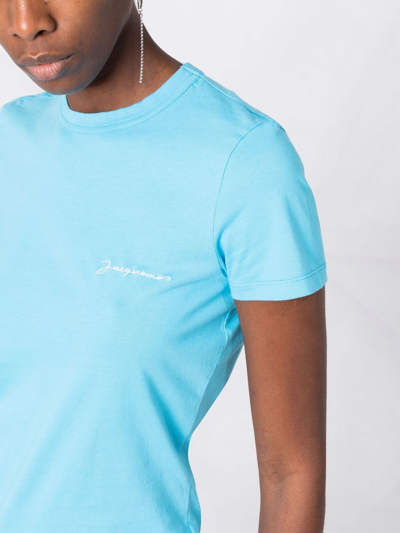Shop Jacquemus Le T-shirt  Logo-embroidered Top In Blue