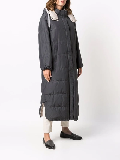 Shop Brunello Cucinelli Hooded Padded Coat In Grau