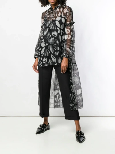 Alexander Mcqueen Seashell Print High-low Blouse In Black