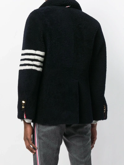 Thom Browne Unconstructed Classic Shearling Peacoat In Blue
