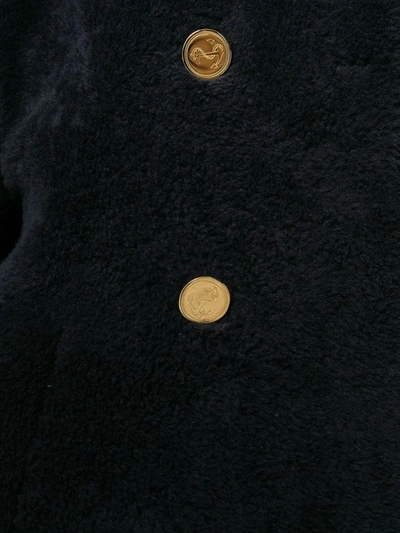 Thom Browne Unconstructed Classic Shearling Peacoat In Blue