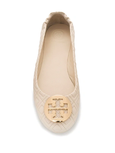 Shop Tory Burch Minnie Quilted Ballerina Shoes In Neutrals