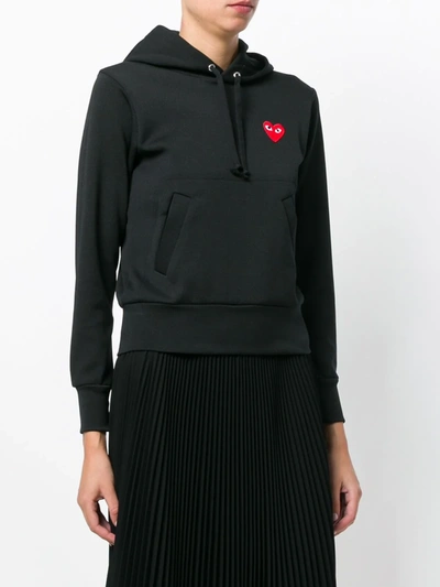 Shop Comme Des Garçons Play Heart-patch Drawstring Hoodie In Black