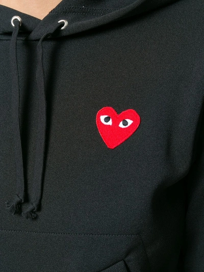 Shop Comme Des Garçons Play Heart-patch Drawstring Hoodie In Black
