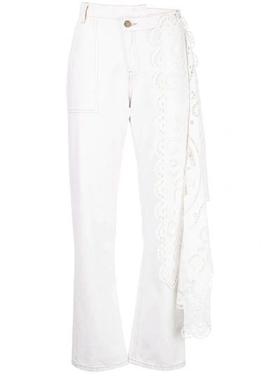 Shop Monse High-waist Lace Detail Trousers In White
