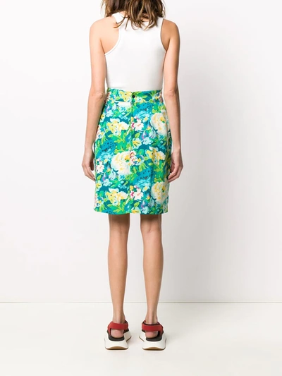 Pre-owned Kenzo 1980s Floral Print Skirt In Blue