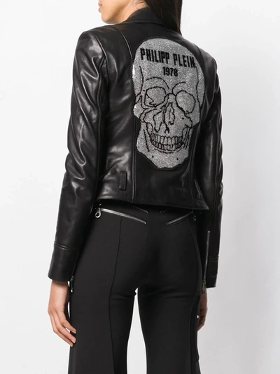 Shop Philipp Plein Biker Skull Jacket In Black