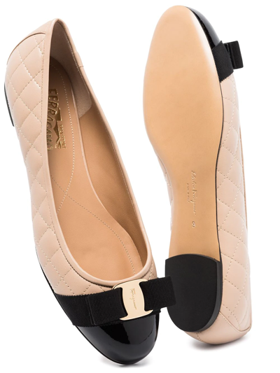 Ferragamo Quilted Ballerina Shoes In Neutrals