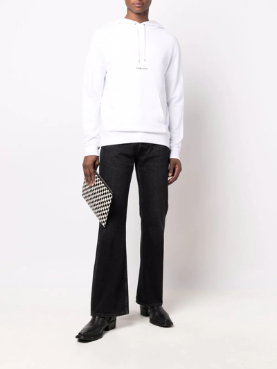 Saint Laurent Signature Logo Cropped Hooded Sweatshirt In Weiss