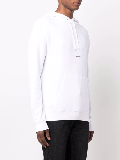 Saint Laurent Signature Logo Cropped Hooded Sweatshirt In Weiss