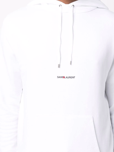 Saint Laurent Signature Logo Cropped Hooded Sweatshirt In Weiss