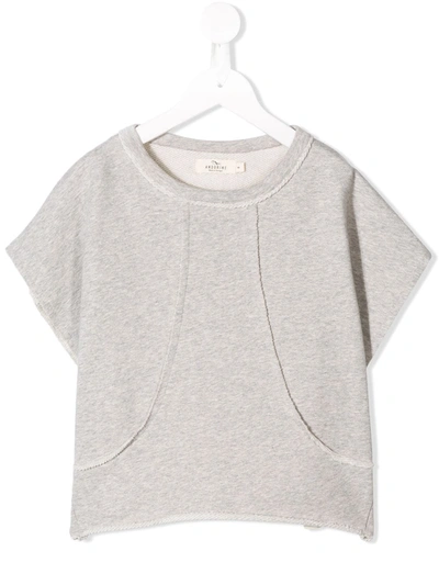 Shop Andorine Short Sleeve Fleece Sweatshirt In Grey