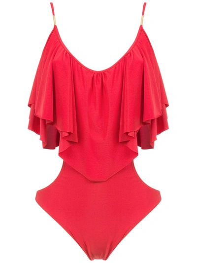 Shop Brigitte Ruffled Swimsuit In Red