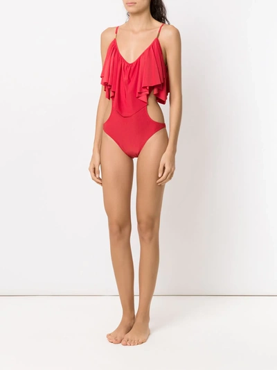 Shop Brigitte Ruffled Swimsuit In Red