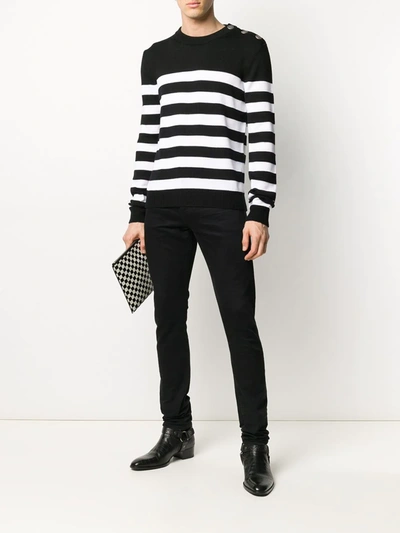 Shop Balmain Striped Knit Jumper In Black