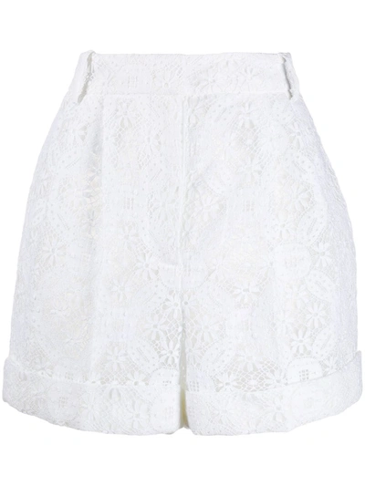Shop Alexander Mcqueen High-waisted Lace Shorts In White