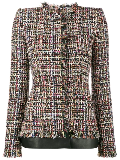 Shop Alexander Mcqueen Leather Trimmed Fitted Tweed Jacket