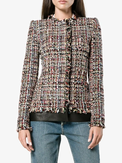 Shop Alexander Mcqueen Leather Trimmed Fitted Tweed Jacket