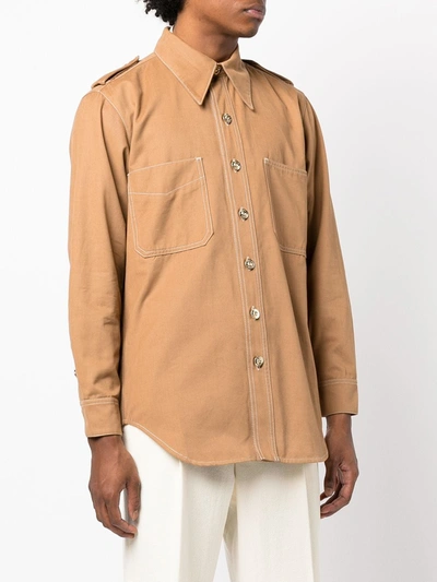 Wales Bonner Issac Cotton-blend Twill Shirt In Brown