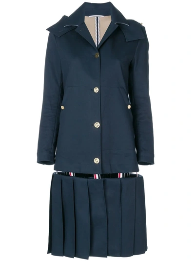 Shop Thom Browne Pleated-panel Hooded Raincoat In Blue