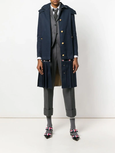 Shop Thom Browne Pleated-panel Hooded Raincoat In Blue