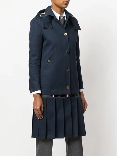 Shop Thom Browne Pleated-panel Hooded Raincoat In Blue