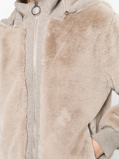 Shop Jonathan Simkhai Standard Faux-fur Hooded Bomber Jacket In Neutrals