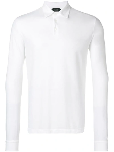 Shop Zanone Long-sleeve Polo Shirt In White