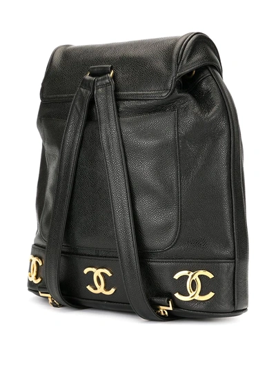 Pre-owned Chanel 1992 Cc Logo Chain Backpack In Black