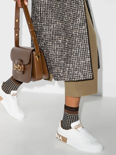 Dolce & Gabbana Portofino White And Gold Low Top Sneakers With Logo In Leather Woman In White