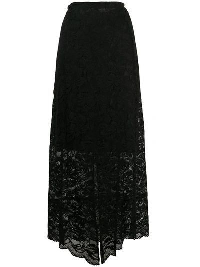 Shop Paco Rabanne Split-hem Lace Midi Skirt In Black