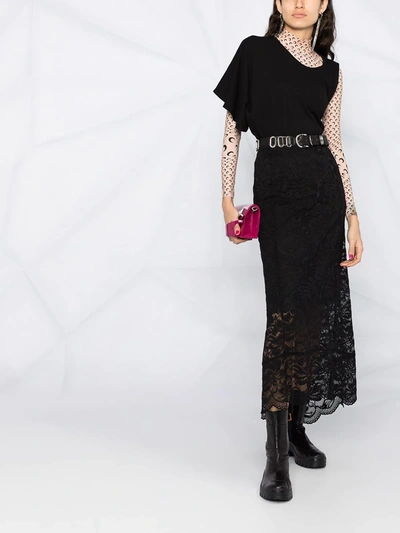 Shop Paco Rabanne Split-hem Lace Midi Skirt In Black