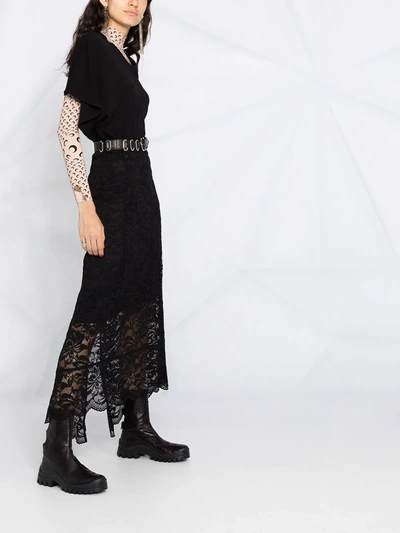 Shop Paco Rabanne Split-hem Lace Midi Skirt In Black