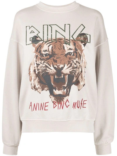 Shop Anine Bing Graphic-print Crew Neck Sweatshirt In Grau