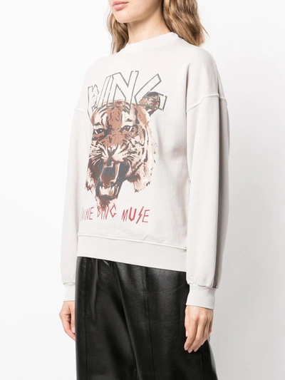 Shop Anine Bing Graphic-print Crew Neck Sweatshirt In Grau