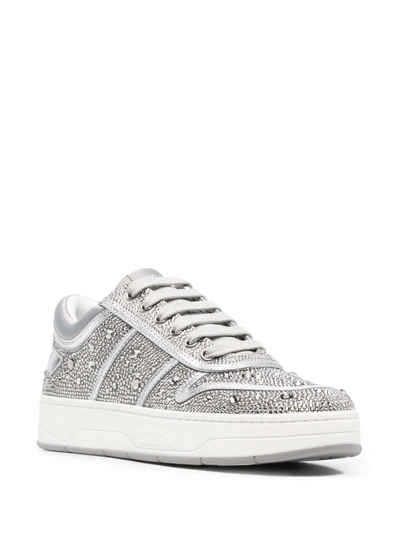 Shop Jimmy Choo Hawaii Crystal Low-top Sneakers In Grey