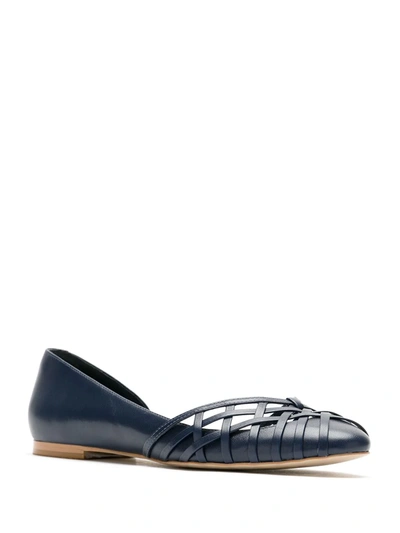 Sarah Chofakian Victoria Leather Flat Ballerinas In Blue
