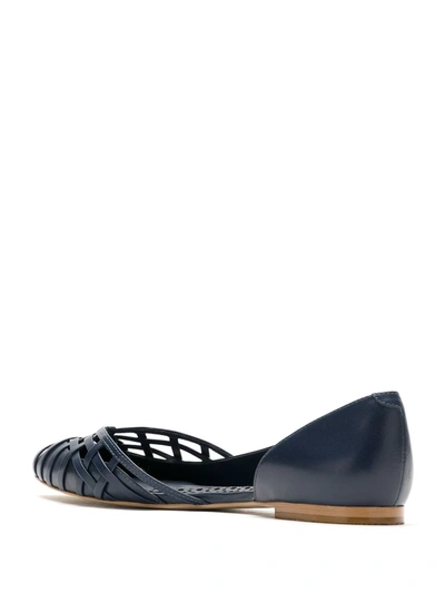 Sarah Chofakian Victoria Leather Flat Ballerinas In Blue