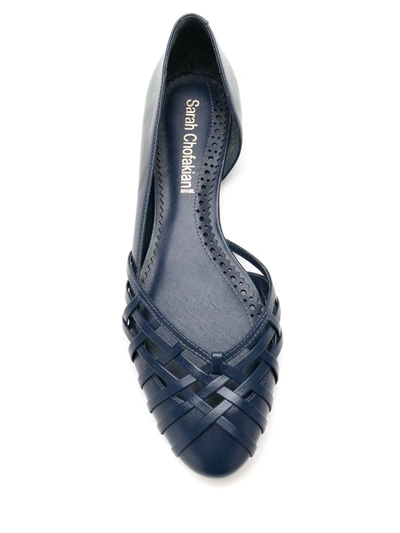 Shop Sarah Chofakian Victoria Leather Flat Ballerinas In Blue