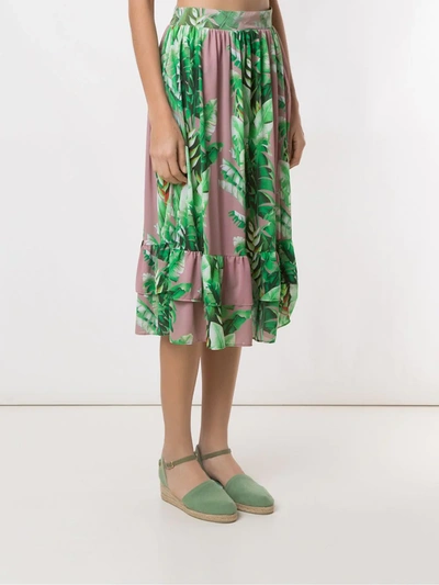 Shop Amir Slama Printed Ruffle Skirt In Green